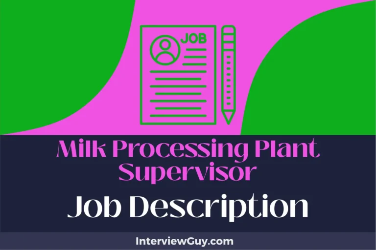 milk processing plant supervisor job description